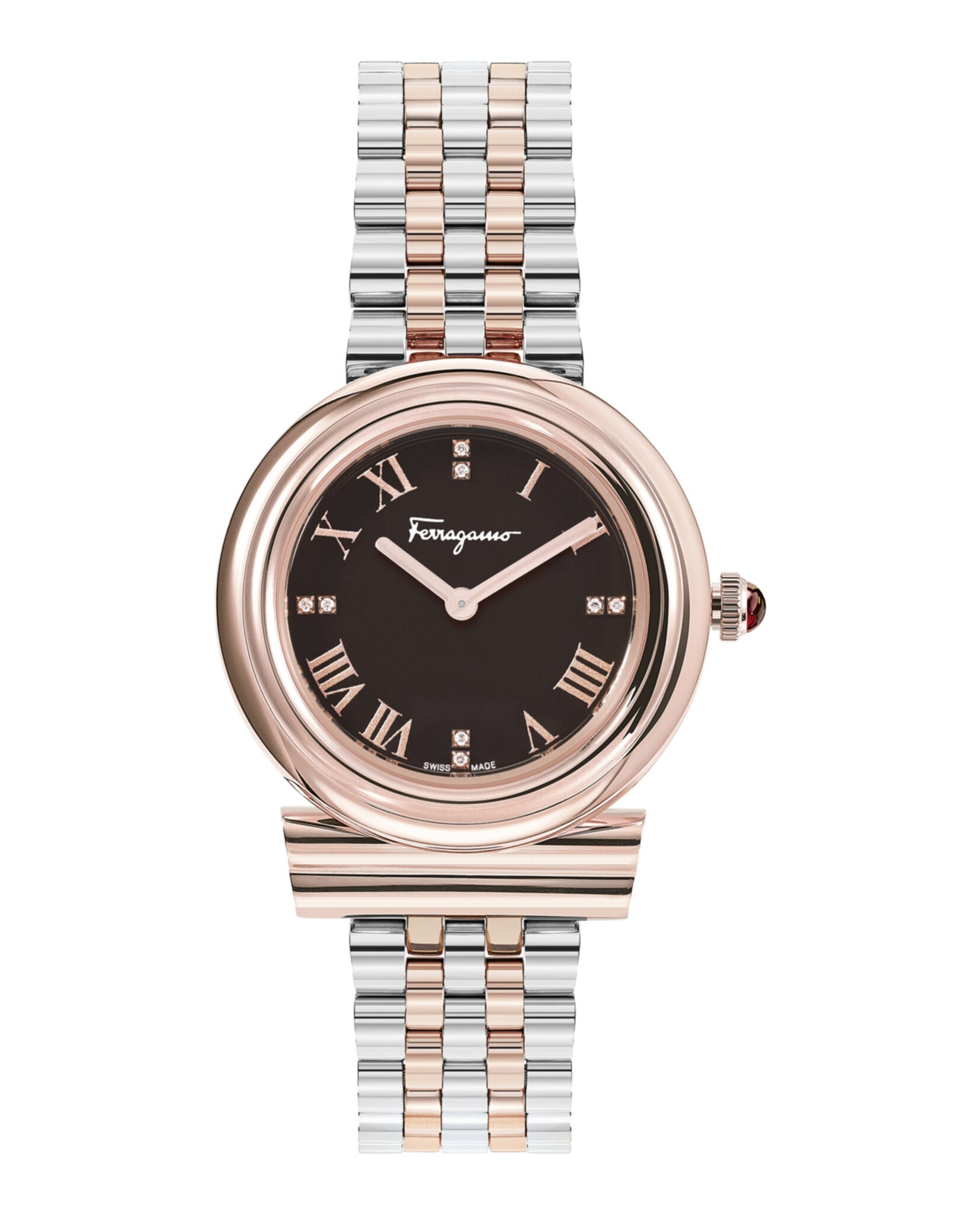 Ferragamo Womens Gancini Two Tone 28mm Bracelet Fashion Watch Two Tone