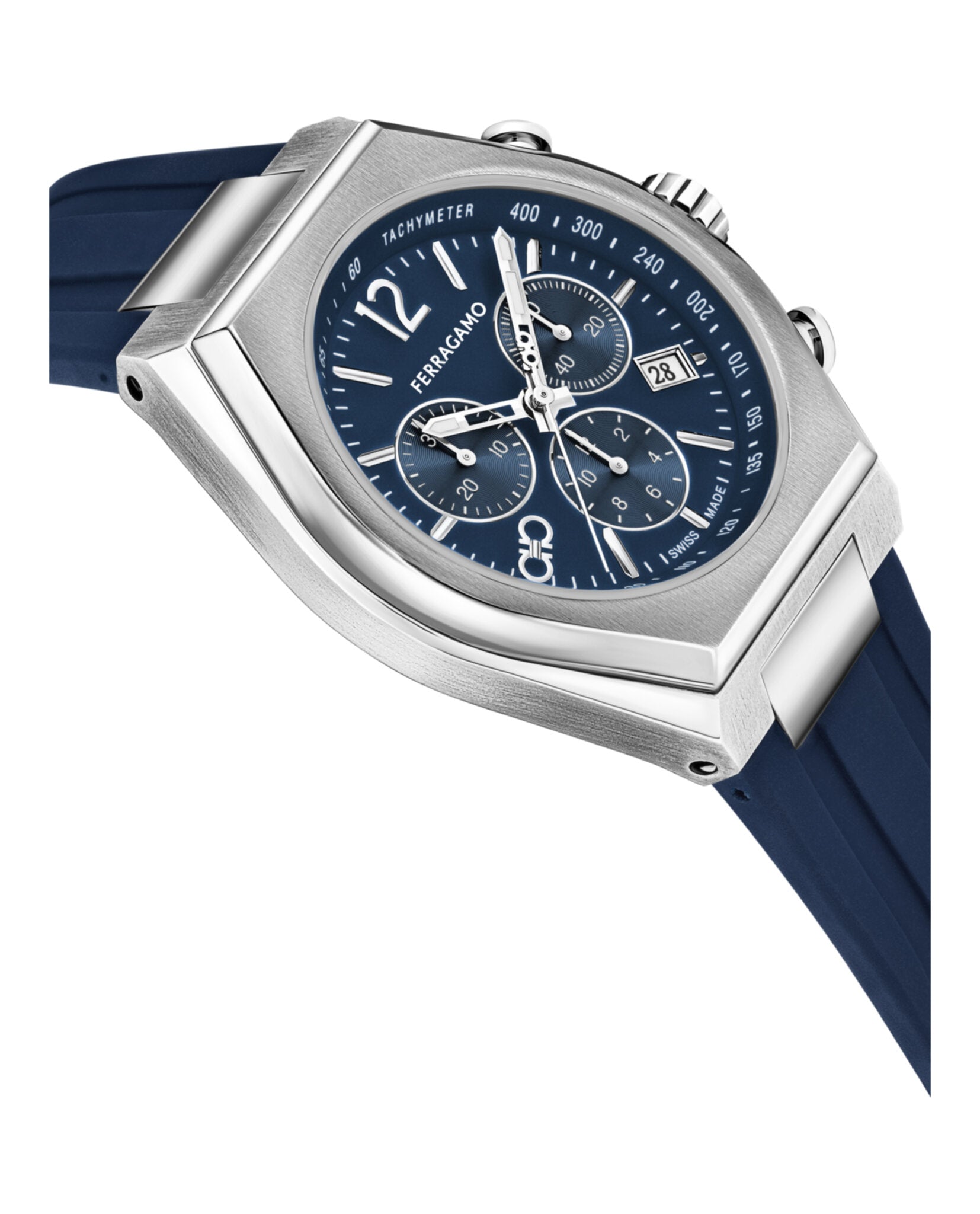 Ferragamo Mens Ferragamo Tonneu Chrono 42mm Strap Fashion Watch