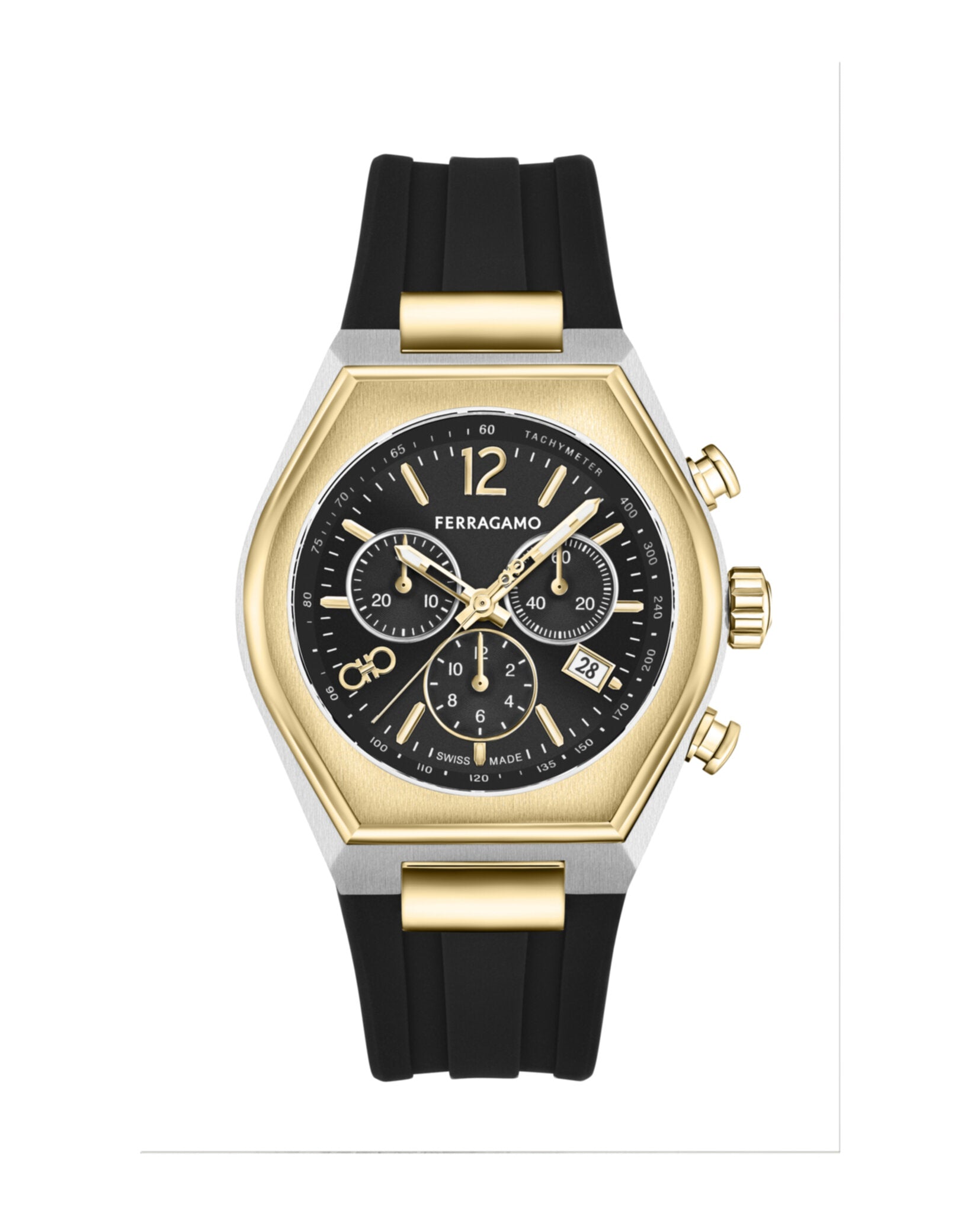 Ferragamo Mens Ferragamo Tonneu Chrono 42mm Strap Fashion Watch