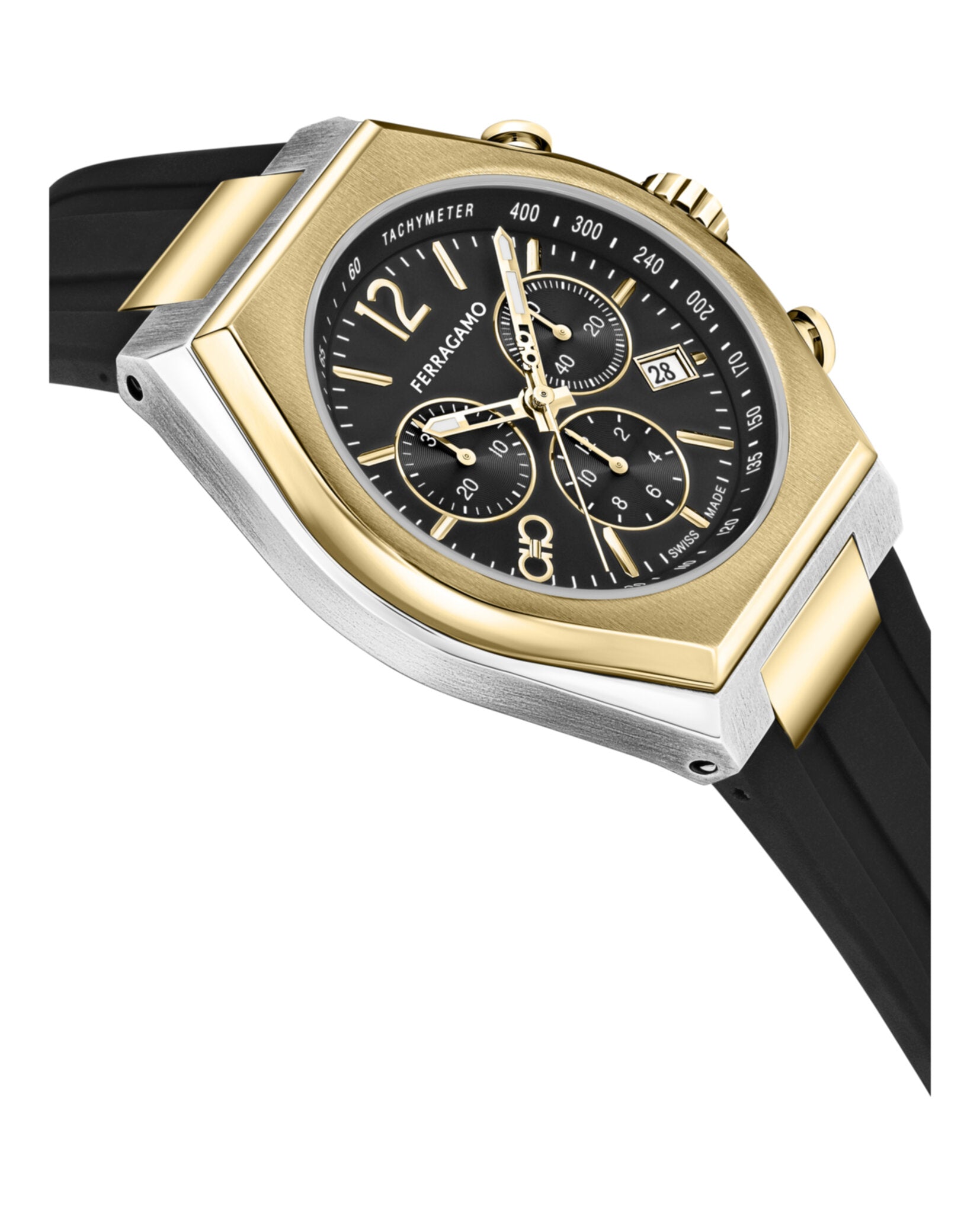 Ferragamo Mens Ferragamo Tonneu Chrono 42mm Strap Fashion Watch