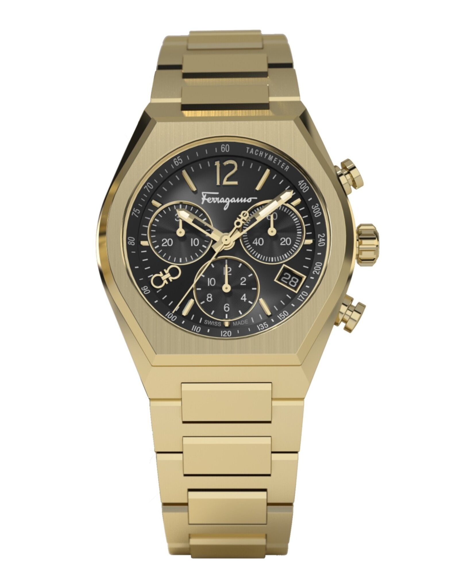 Ferragamo Mens Ferragamo Tonneu Chrono 42mm Strap Fashion Watch