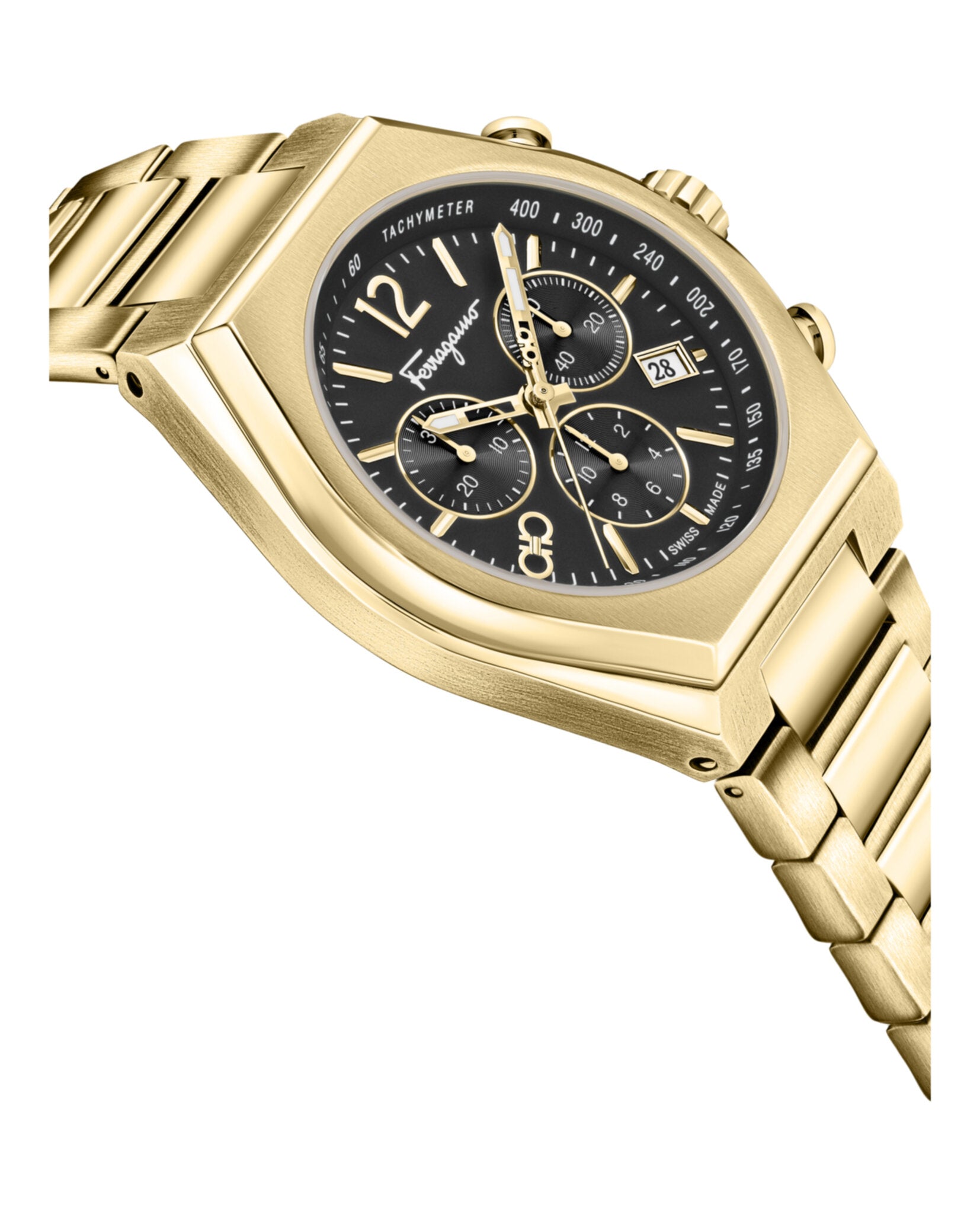 Ferragamo Mens Ferragamo Tonneu Chrono 42mm Strap Fashion Watch