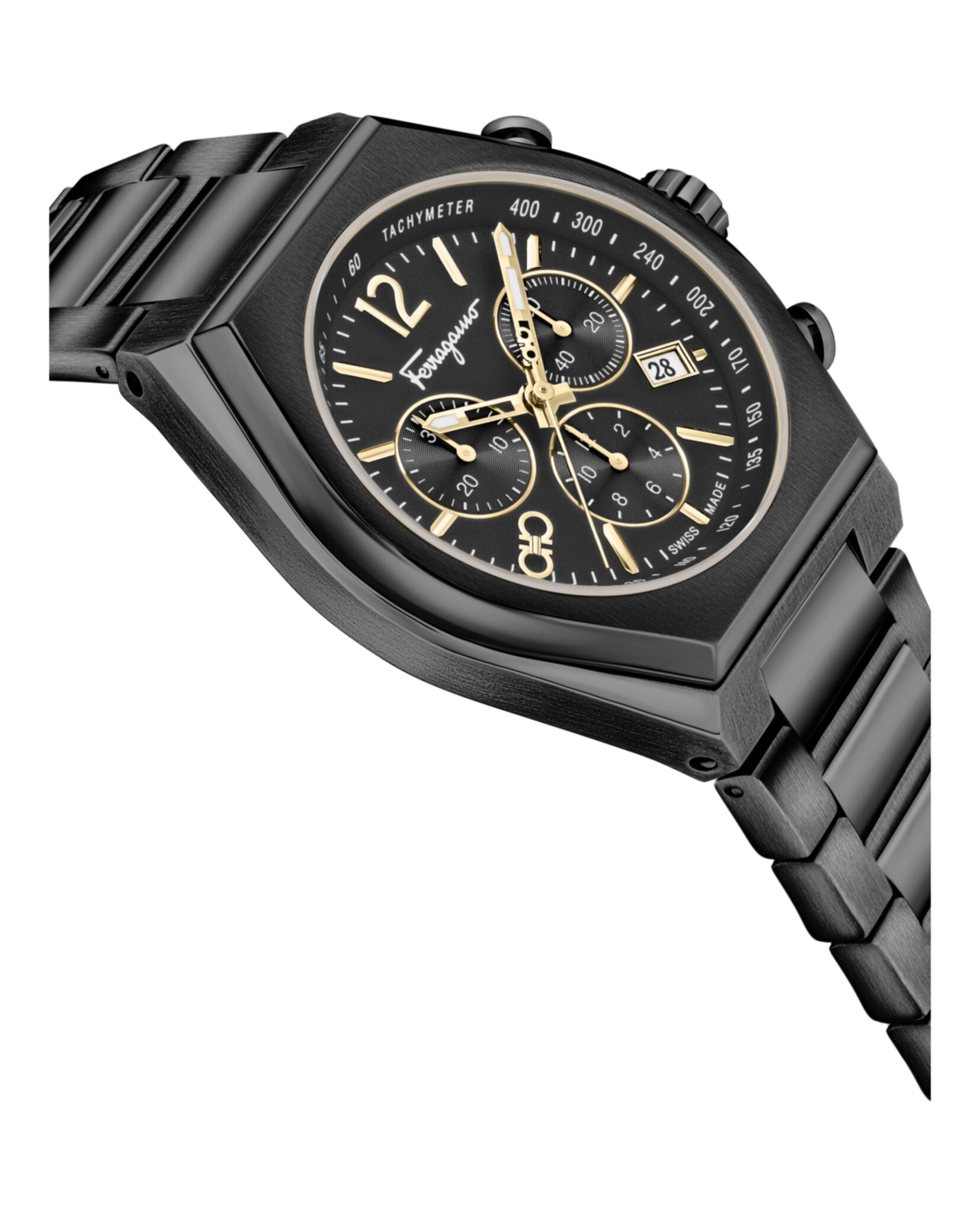 Ferragamo Mens Ferragamo Tonneu Chrono 42mm Strap Fashion Watch