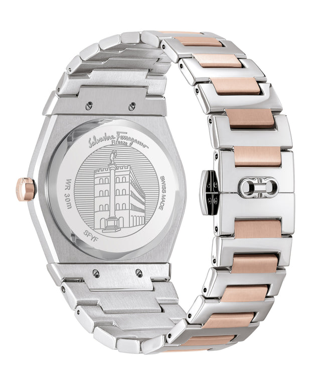 Ferragamo Mens Vega Two Tone 40mm Bracelet Fashion Watch