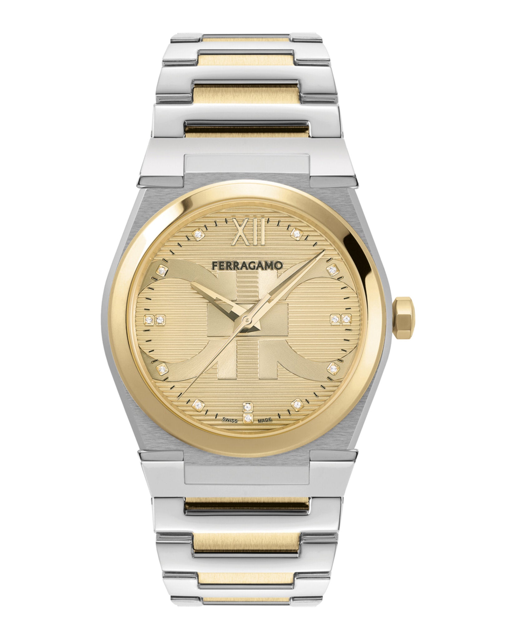 Ferragamo Mens Vega Two Tone 40mm Bracelet Fashion Watch Two Tone
