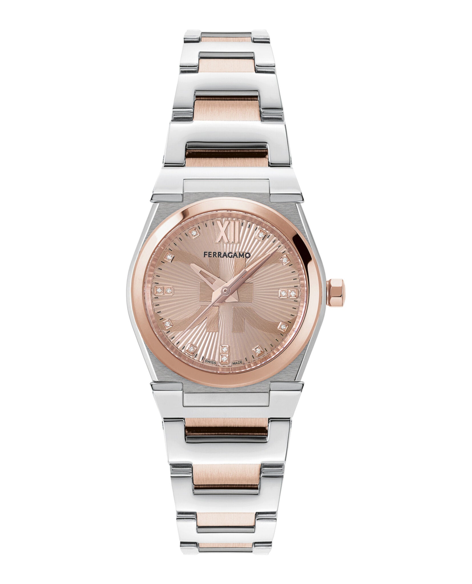 Ferragamo Womens Vega Two Tone 28mm Bracelet Fashion Watch Two Tone
