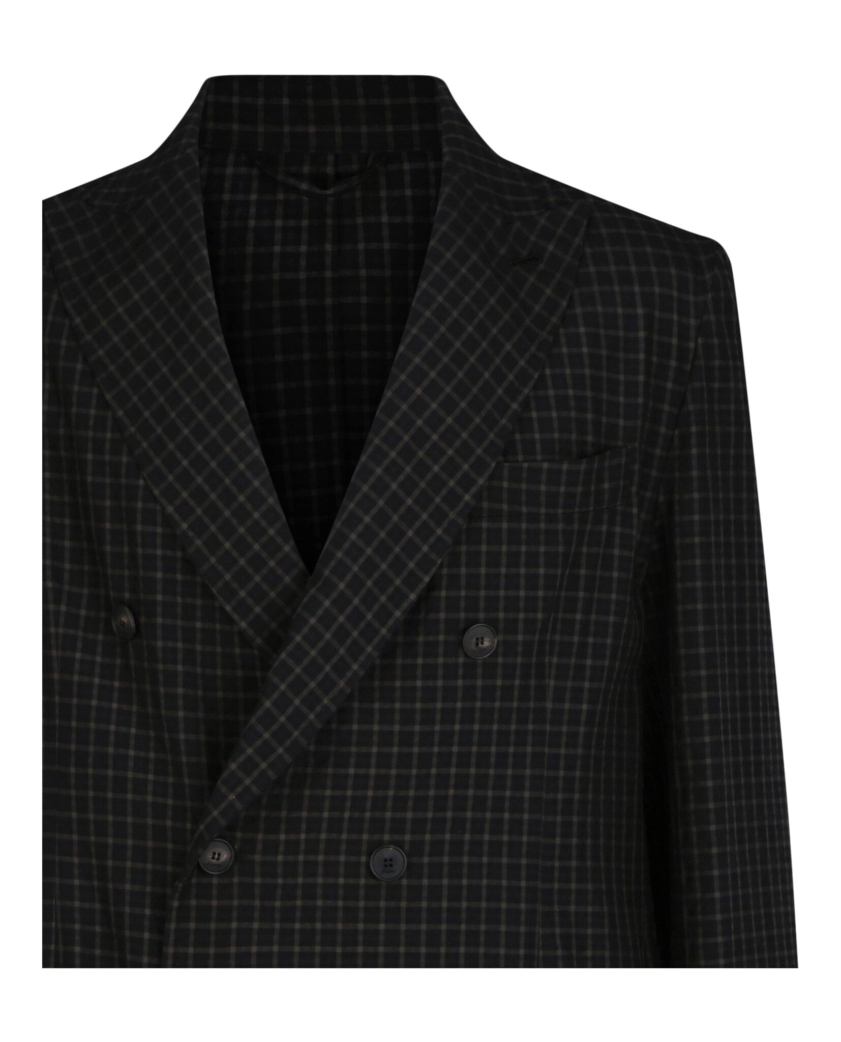 Brioni Mens Double-Breasted Check Pattern Blazer