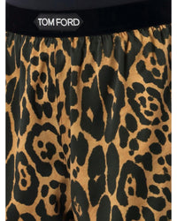 Tom Ford Leopard Print Silk Shorts Women Camel