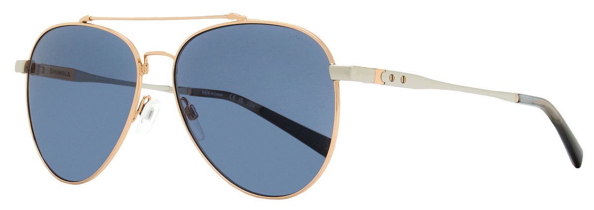 Shinola Flexon Pilot Sunglasses SH2101SL 781 Gold/Silver 60mm Gold Silver