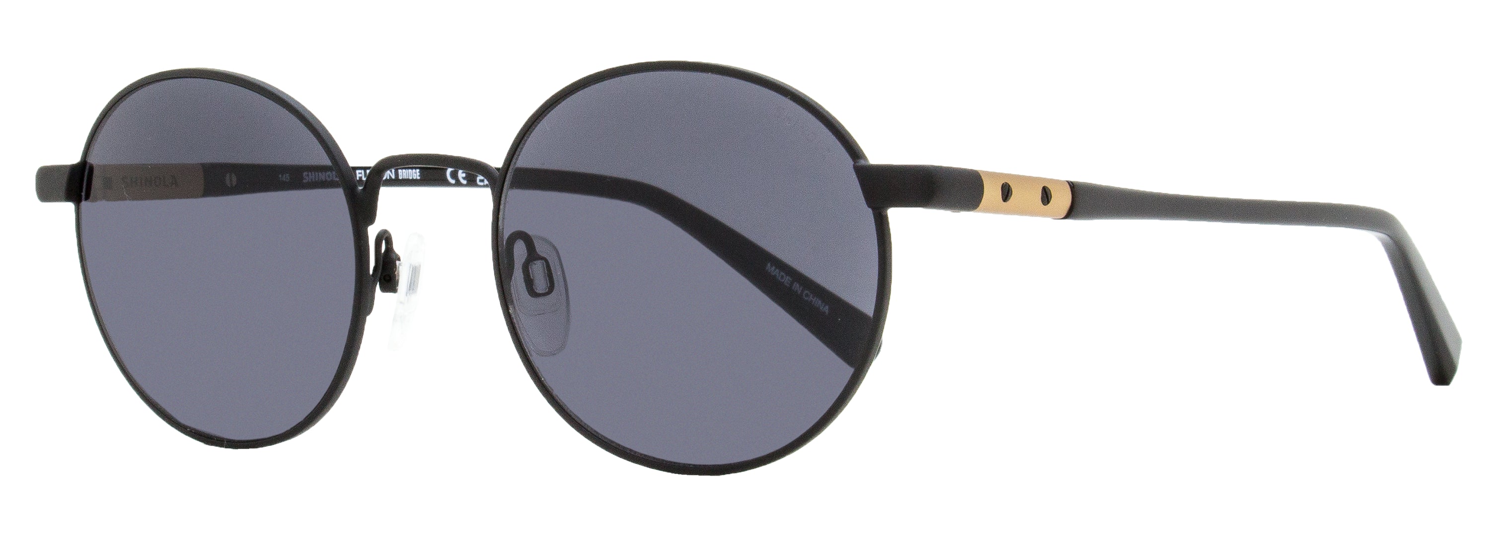 Shinola Round Runwell Sunglasses SH2301SL 001 Matte Black 51mm Matte Black