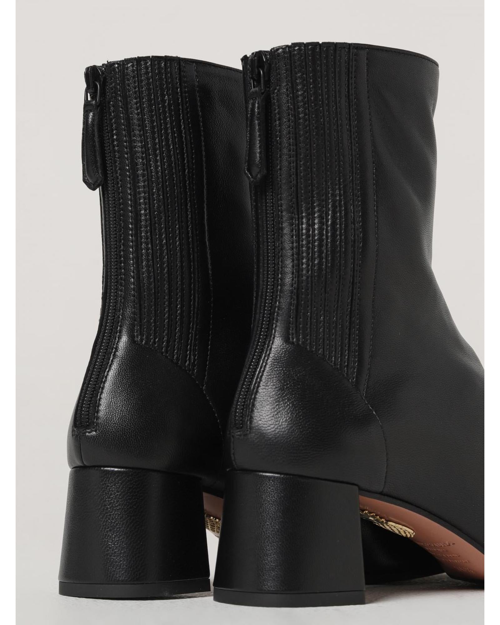 Aquazzura Shomy Mid Boot Block Heel Zip Women Black Ankle Boots
