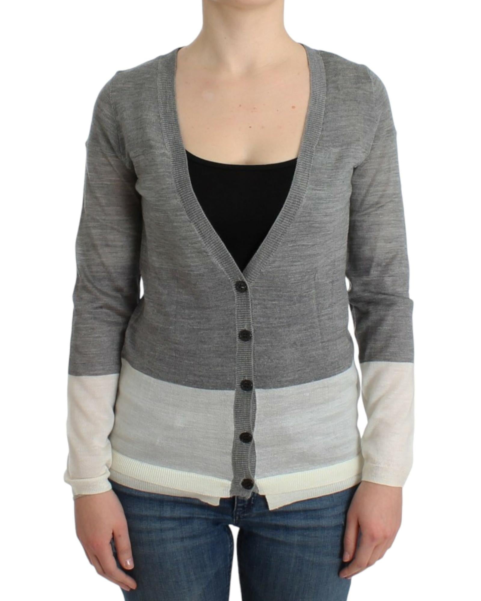 Costume National Women's Gray V-Neck Long Sleeve Cardigan 4 Gray