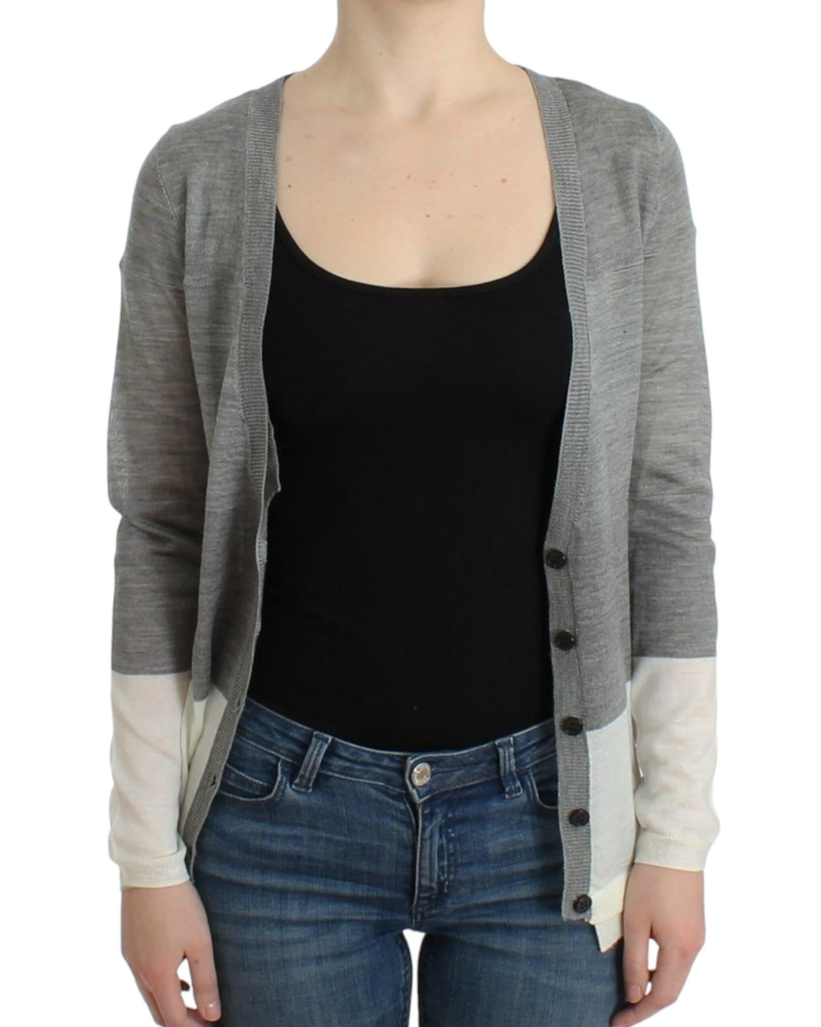 Costume National Women's Gray V-Neck Long Sleeve Cardigan