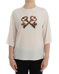 Dolce & Gabbana Sequin Embellished Silk Blouse Women White T-Shirts