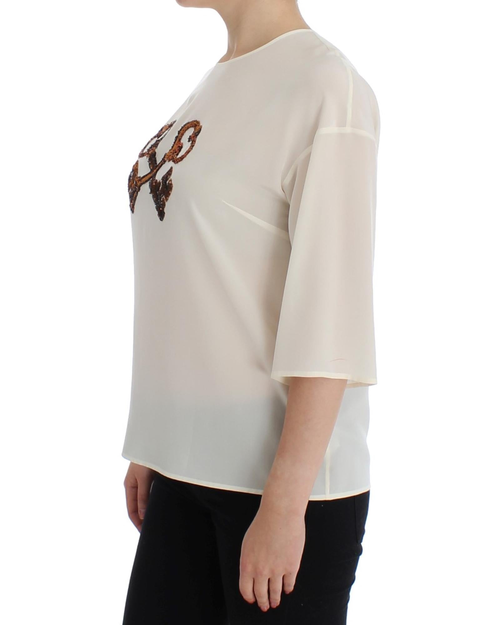 Dolce & Gabbana Sequin Embellished Silk Blouse Women White T-Shirts