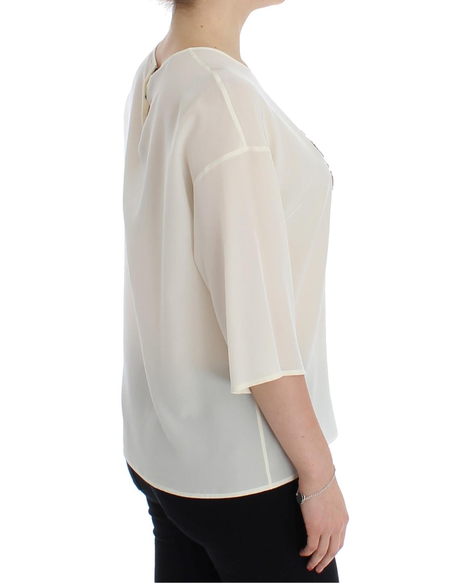 Dolce & Gabbana Sequin Embellished Silk Blouse Women White T-Shirts