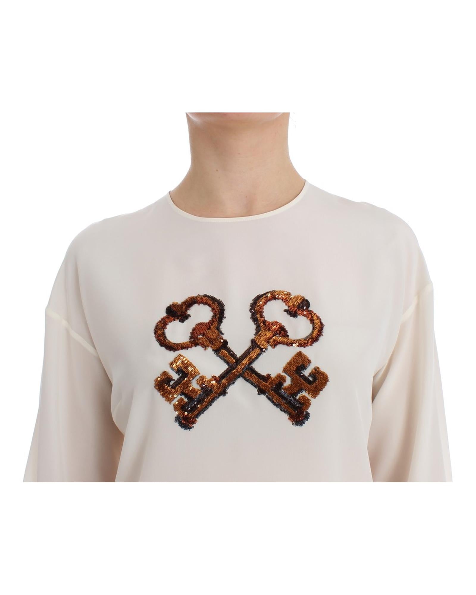 Dolce & Gabbana Sequin Embellished Silk Blouse Women White T-Shirts