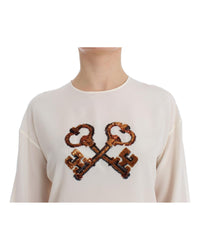 Dolce & Gabbana Sequin Embellished Silk Blouse Women White T-Shirts
