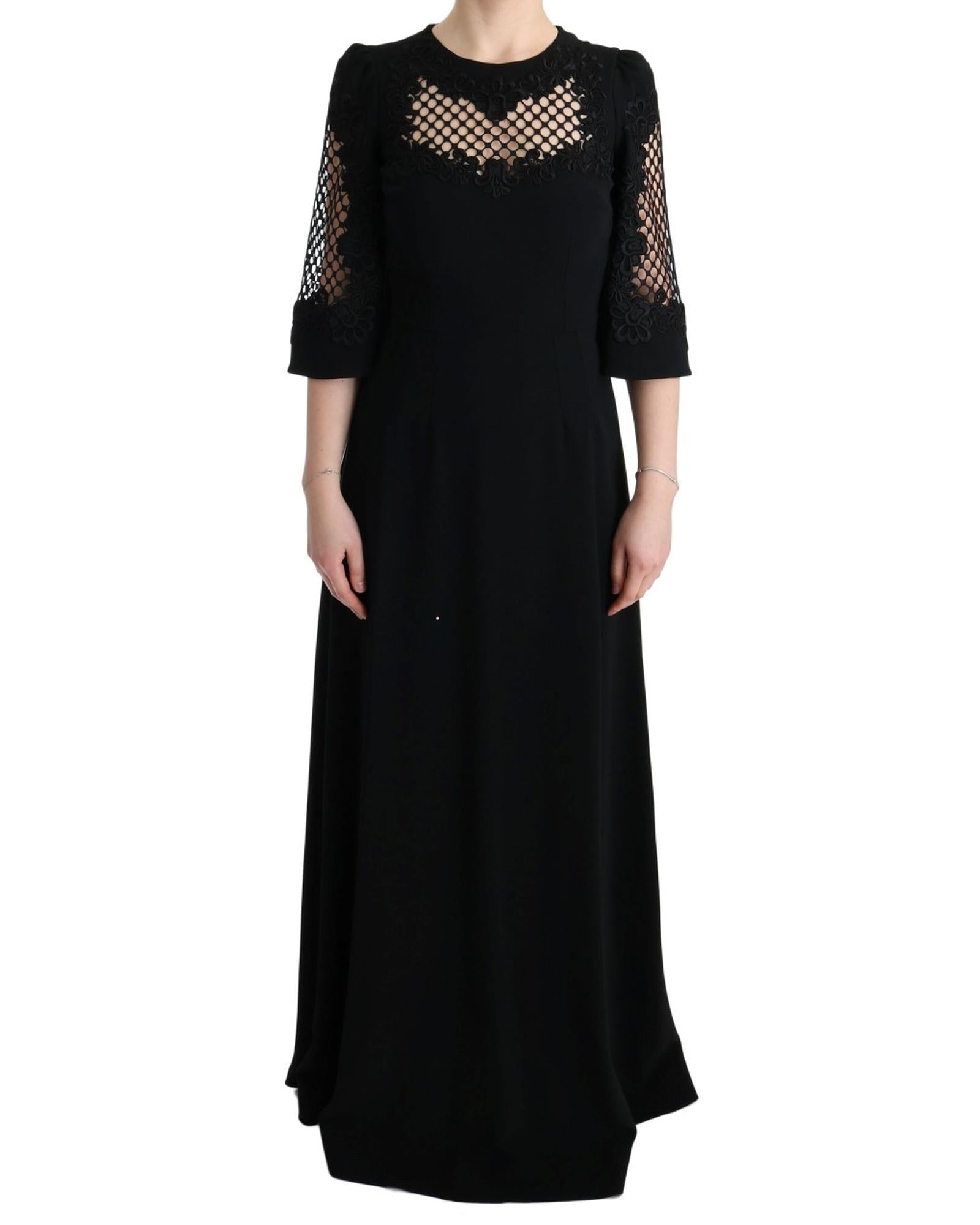 Dolce & Gabbana Lace Trimmed Black Midi Dress