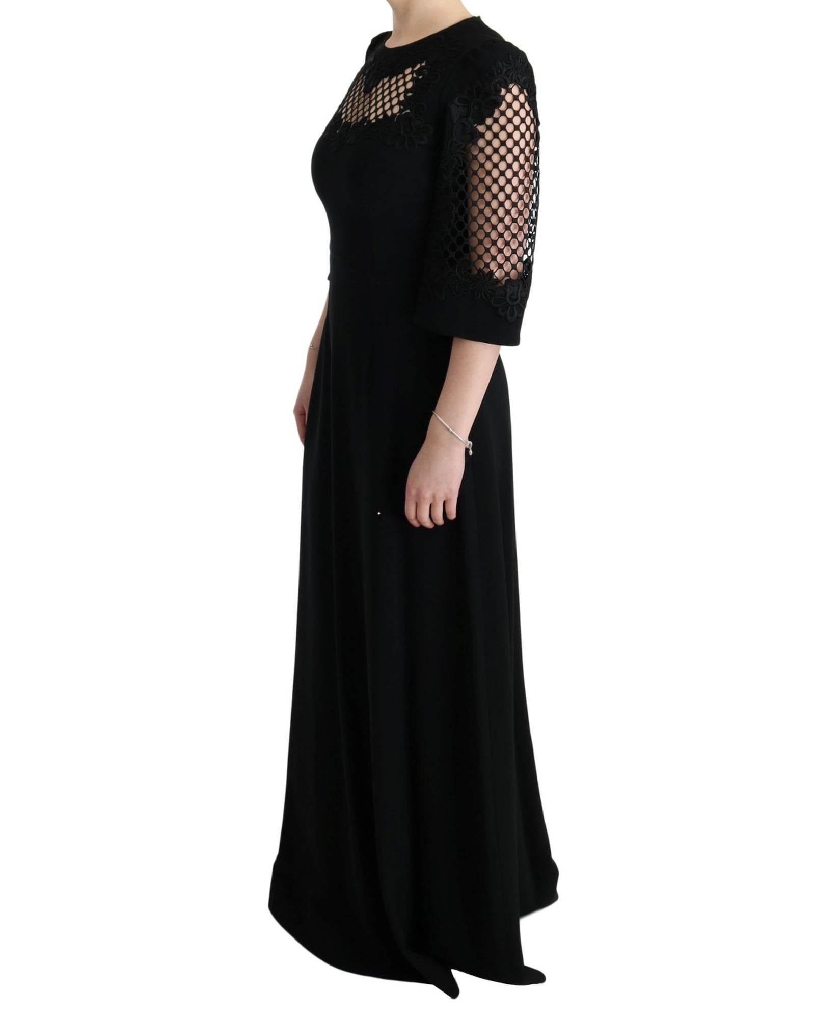 Dolce & Gabbana Lace Trimmed Black Midi Dress