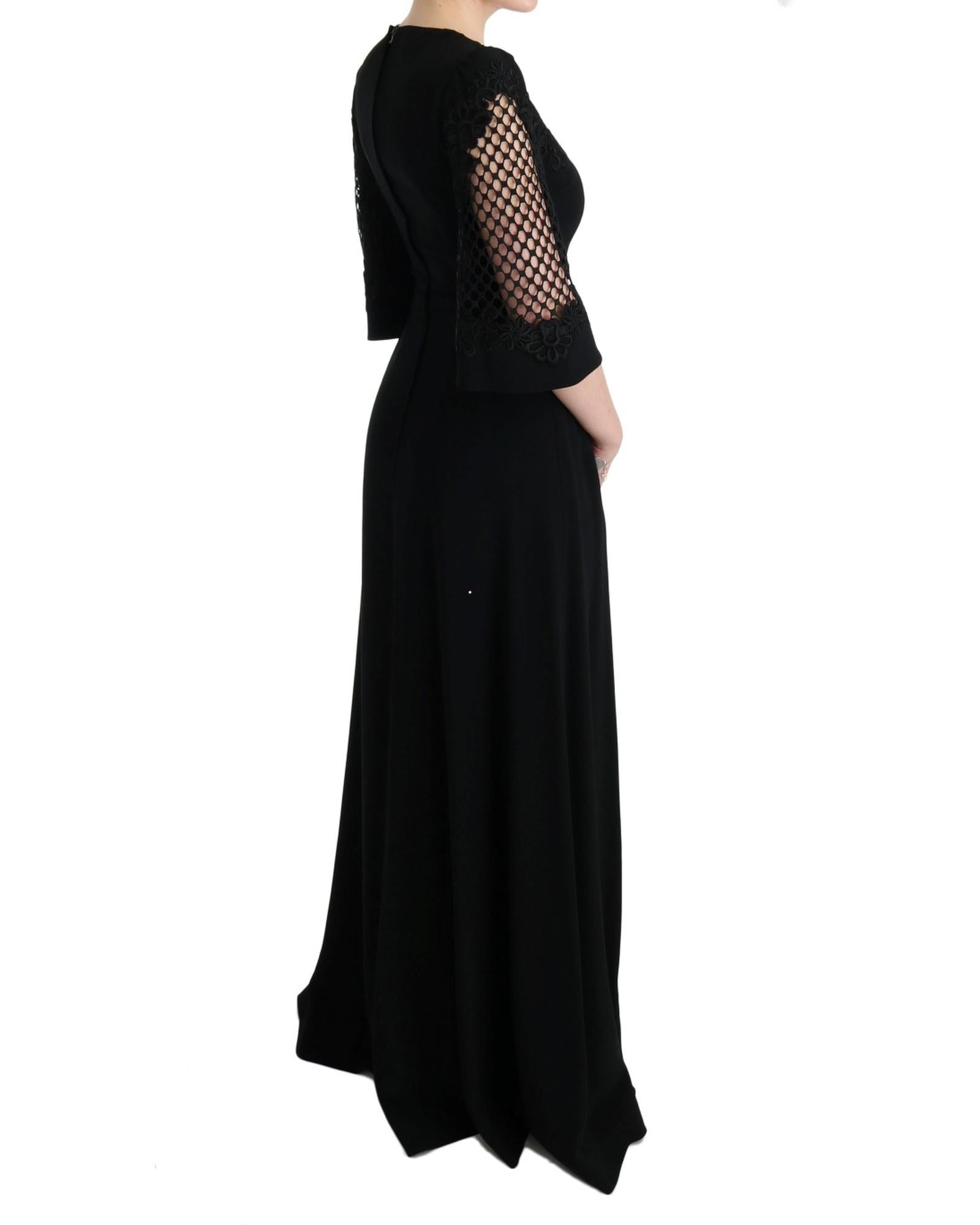 Dolce & Gabbana Lace Trimmed Black Midi Dress