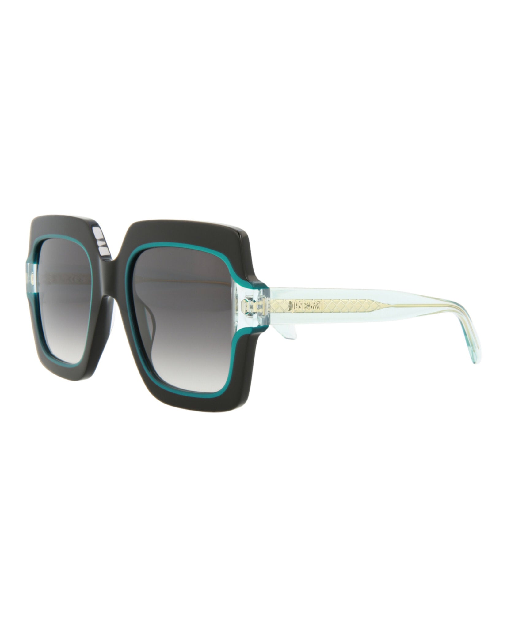Just Cavalli Womens Square/Rectangle Shiny Black+Light Green Fashion Designer Eyewear