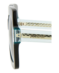 Just Cavalli Womens Square/Rectangle Shiny Black+Light Green Fashion Designer Eyewear