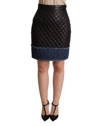 Dolce & Gabbana Quilted Leather Mini Skirt with Denim Trim - Black
