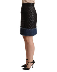 Dolce & Gabbana Quilted Leather Mini Skirt with Denim Trim - Black