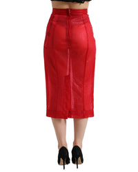 Dolce & Gabbana Red Embossed Silk Blend Midi Skirt