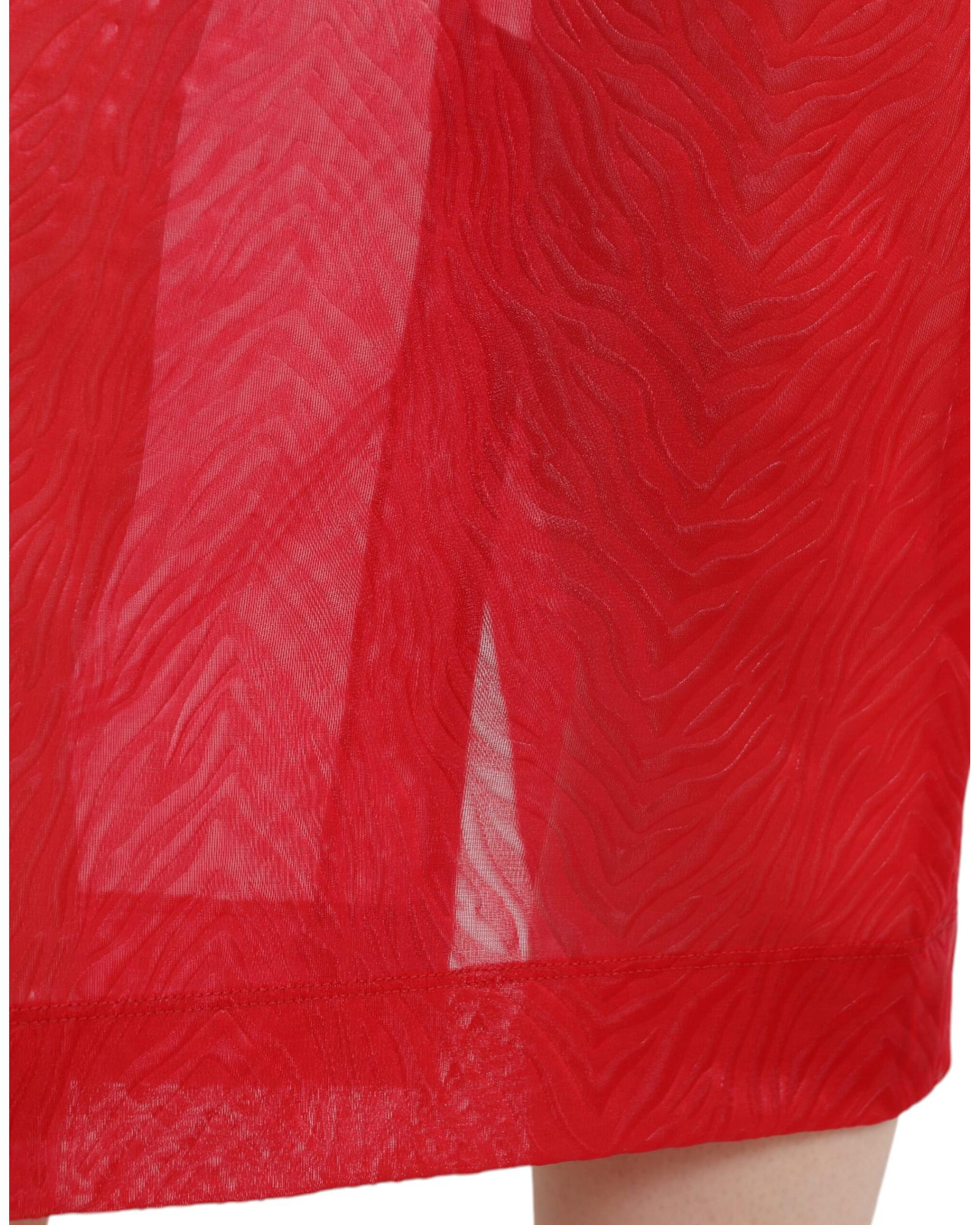Dolce & Gabbana Red Embossed Silk Blend Midi Skirt