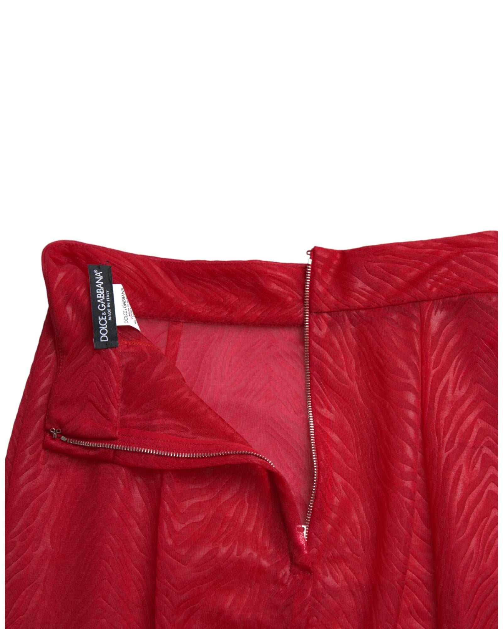 Dolce & Gabbana Red Embossed Silk Blend Midi Skirt