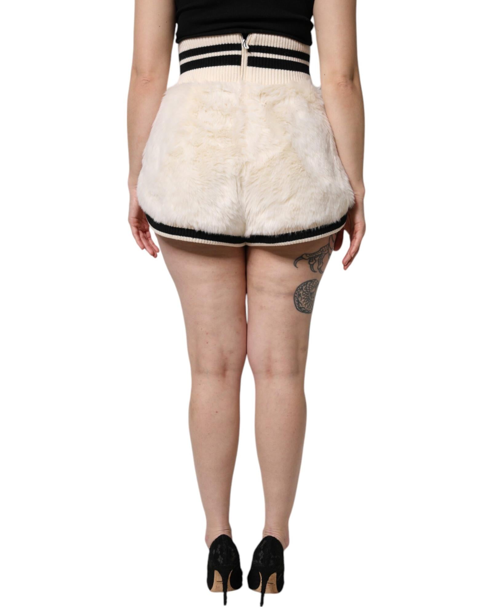 Dolce & Gabbana Faux Fur Shorts with Knit Waistband Women White