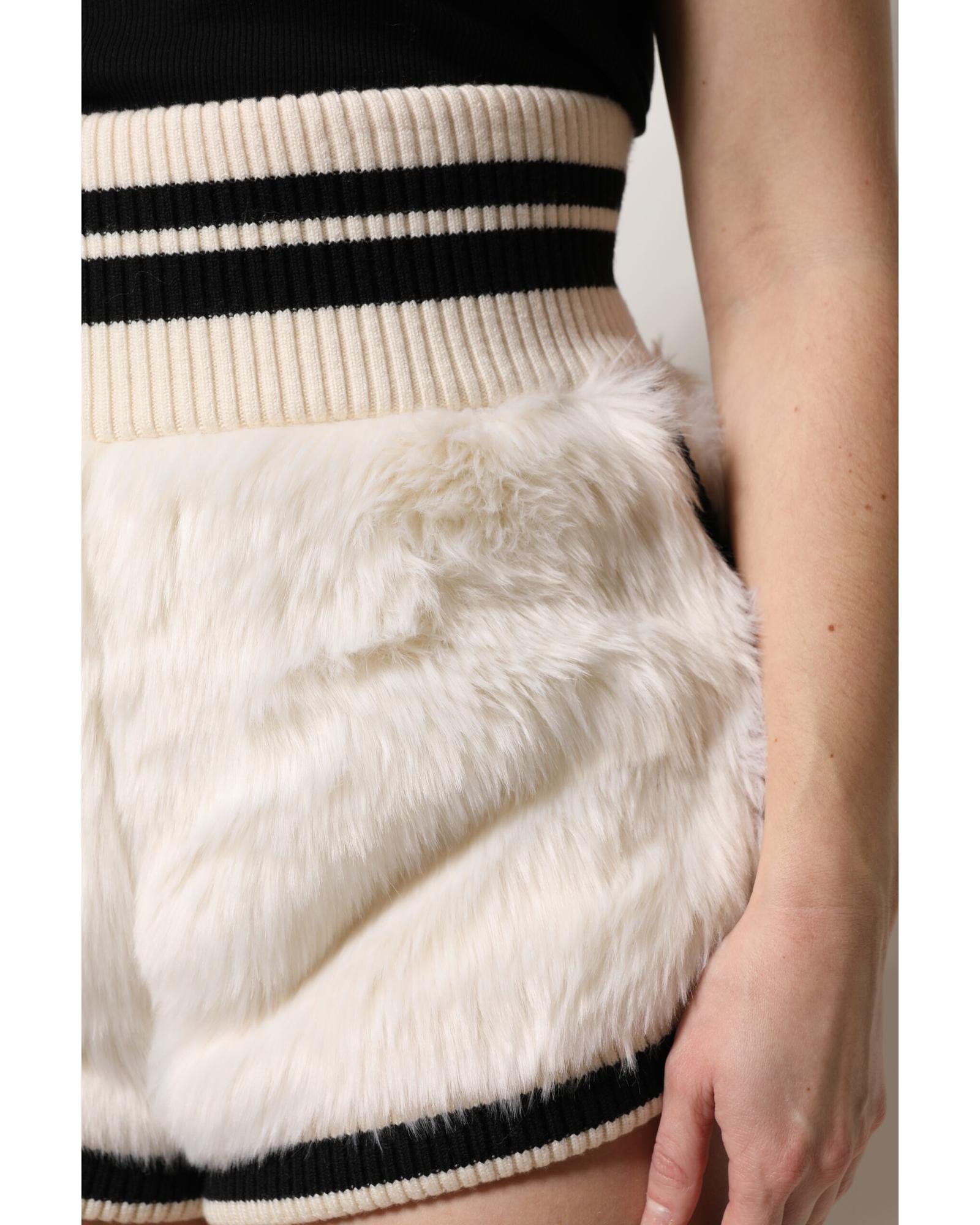 Dolce & Gabbana Faux Fur Shorts with Knit Waistband Women White