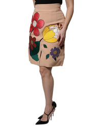 Dolce & Gabbana Floral Appliqu Pencil Skirt Women Beige