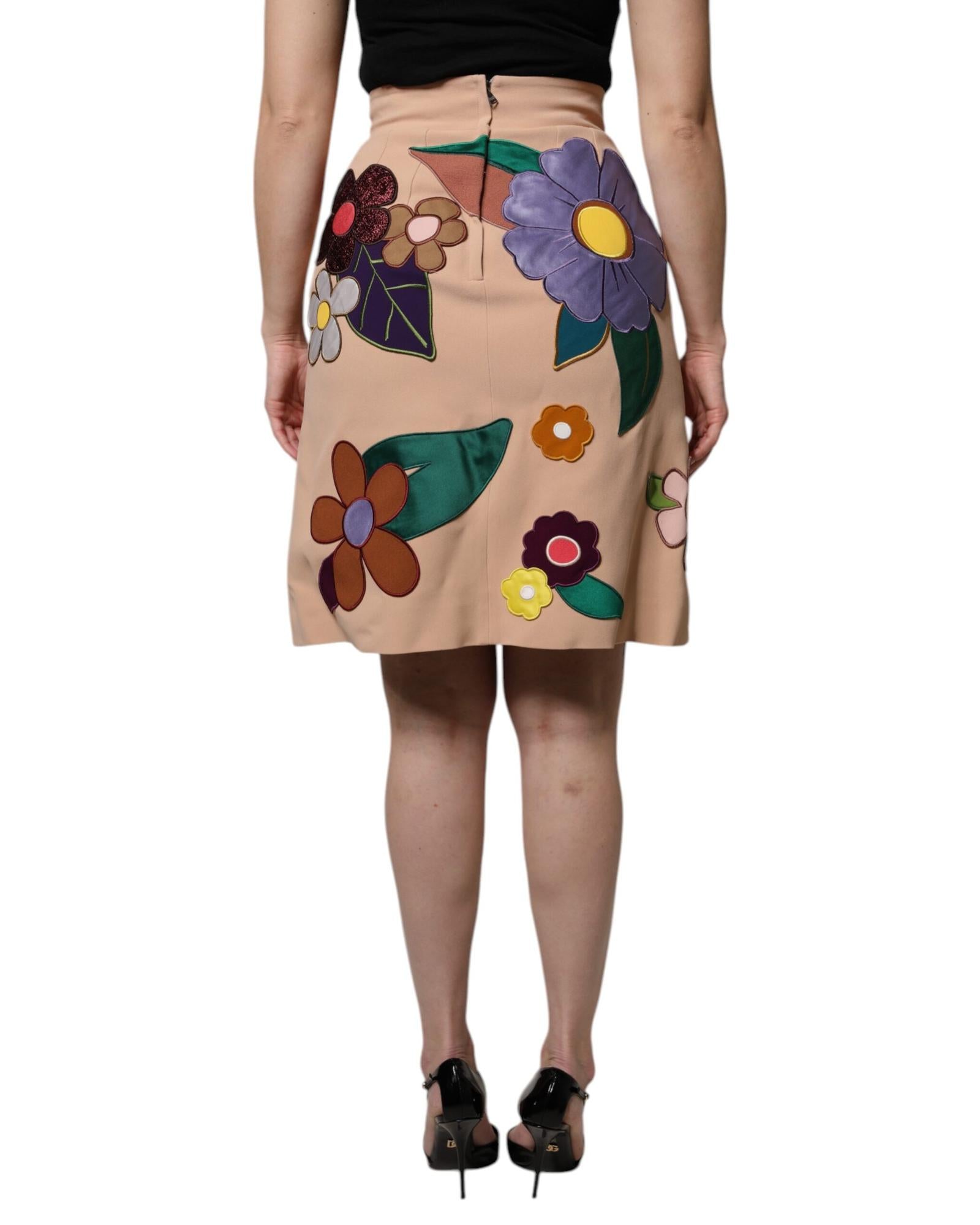 Dolce & Gabbana Floral Appliqu Pencil Skirt Women Beige