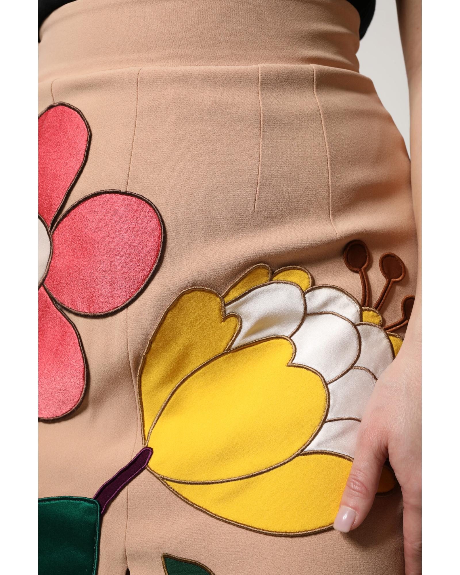 Dolce & Gabbana Floral Appliqu Pencil Skirt Women Beige
