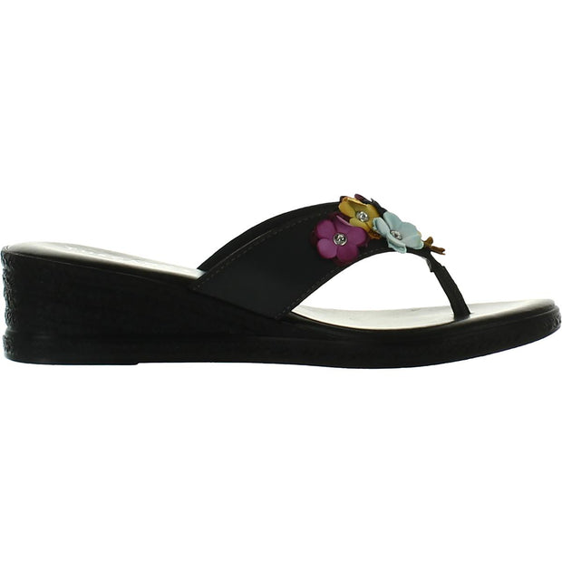 Giordana Womens Faux Leather Floral Wedge Sandals