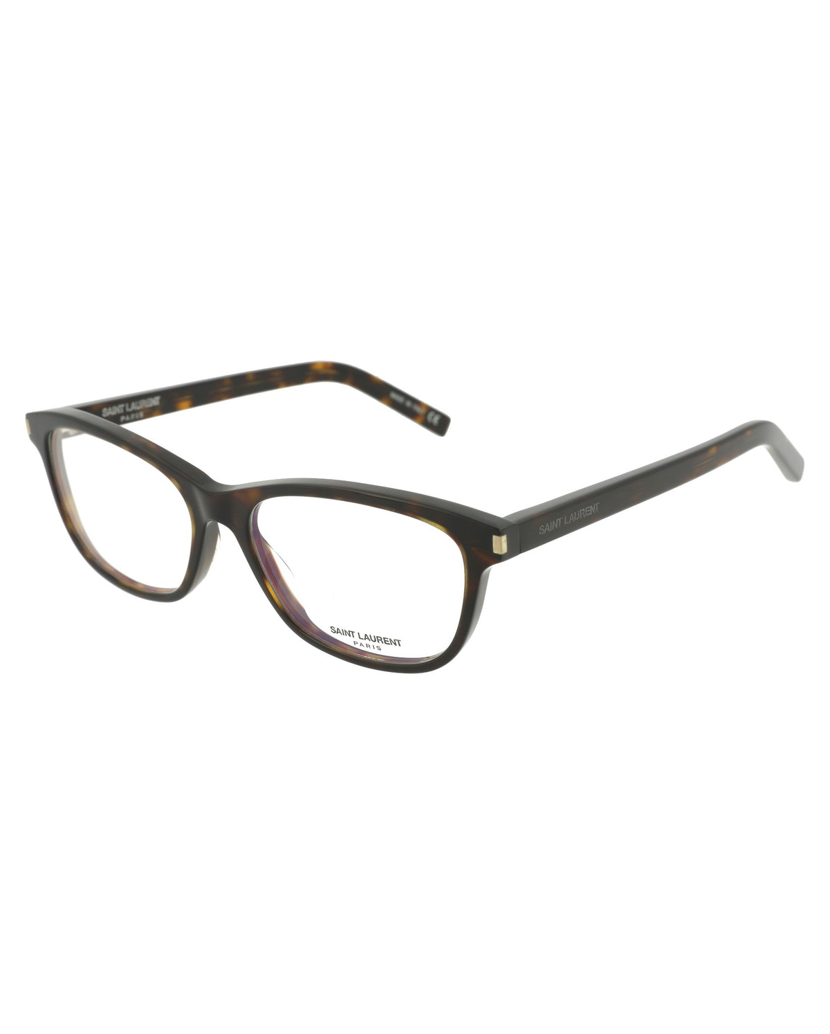 Saint Laurent Womens Square/Rectangle Shiny Olive Havana Fashion Designer Eyewear
