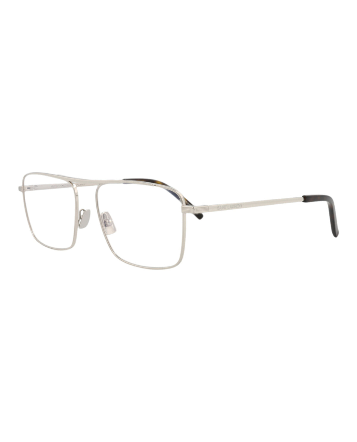Saint Laurent Mens Square/Rectangle Silver Silver Transparent Fashion Designer Eyewear
