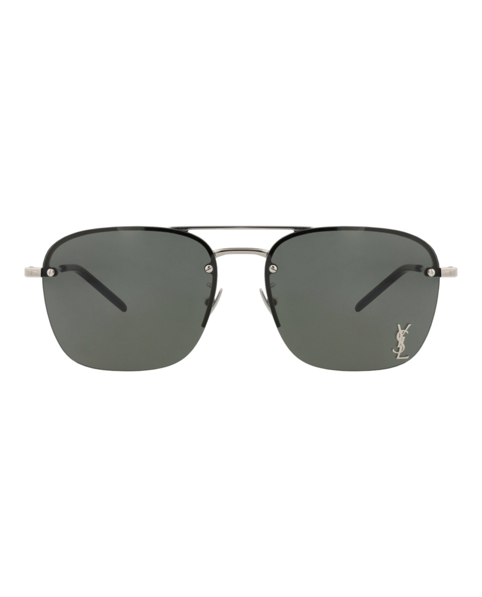 Saint Laurent Saint Laurent Womens Aviator Silver Silver Grey Fashion Designer Eyewear