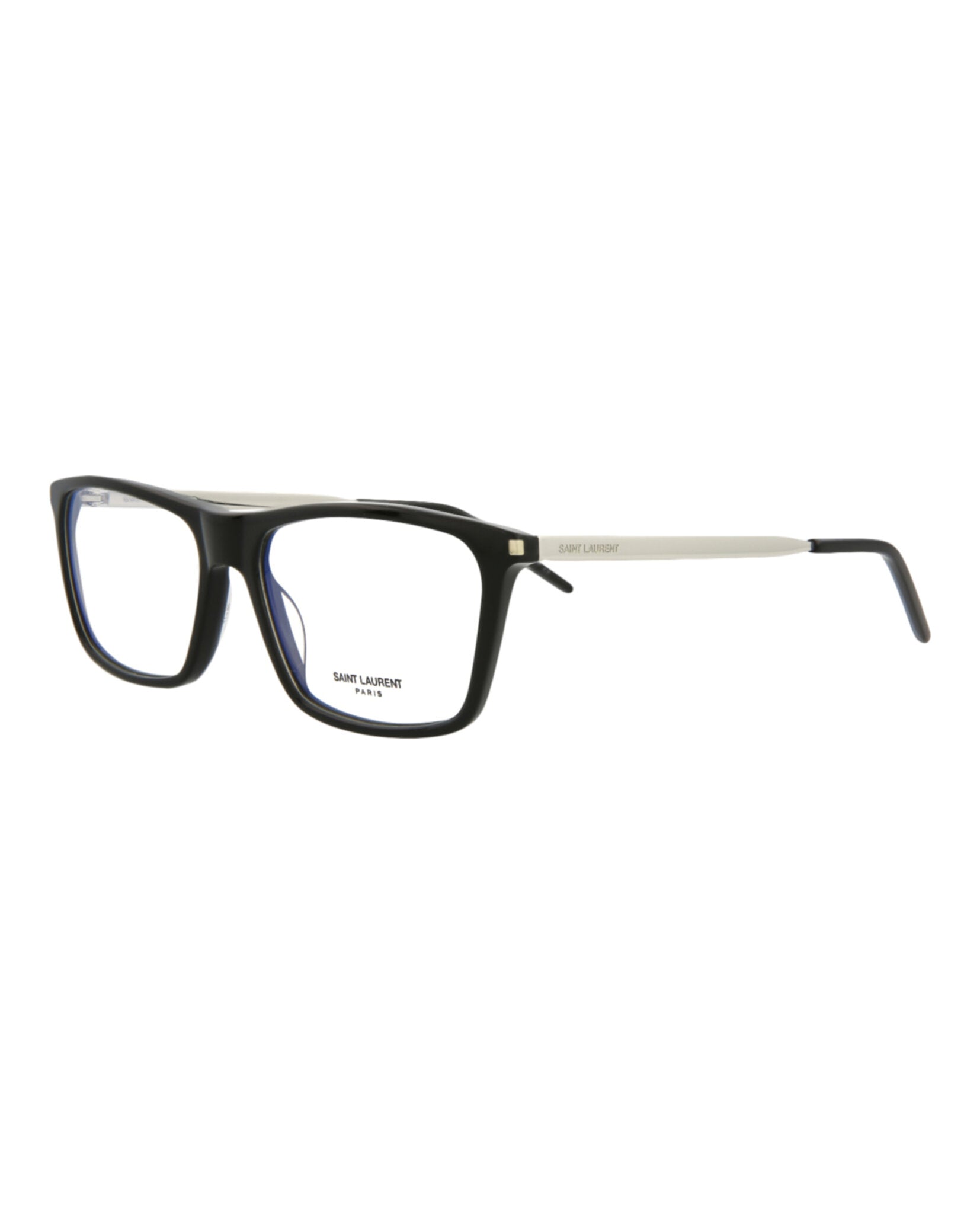 Saint Laurent Saint Laurent Mens Square/Rectangle Black Silver Transparent Fashion Designer Eyewear
