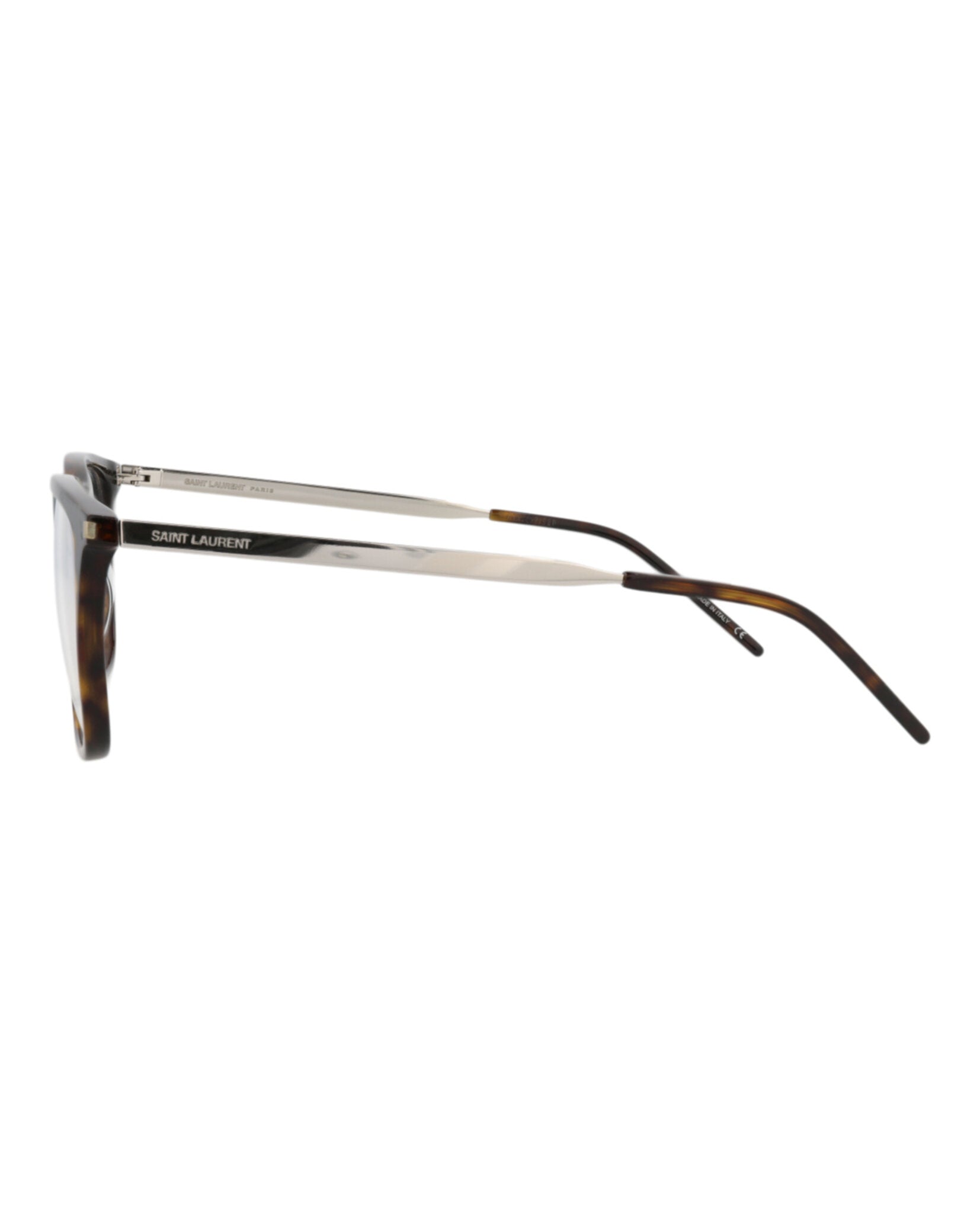 Saint Laurent Mens Square/Rectangle Havana Silver Transparent Fashion Designer Eyewear