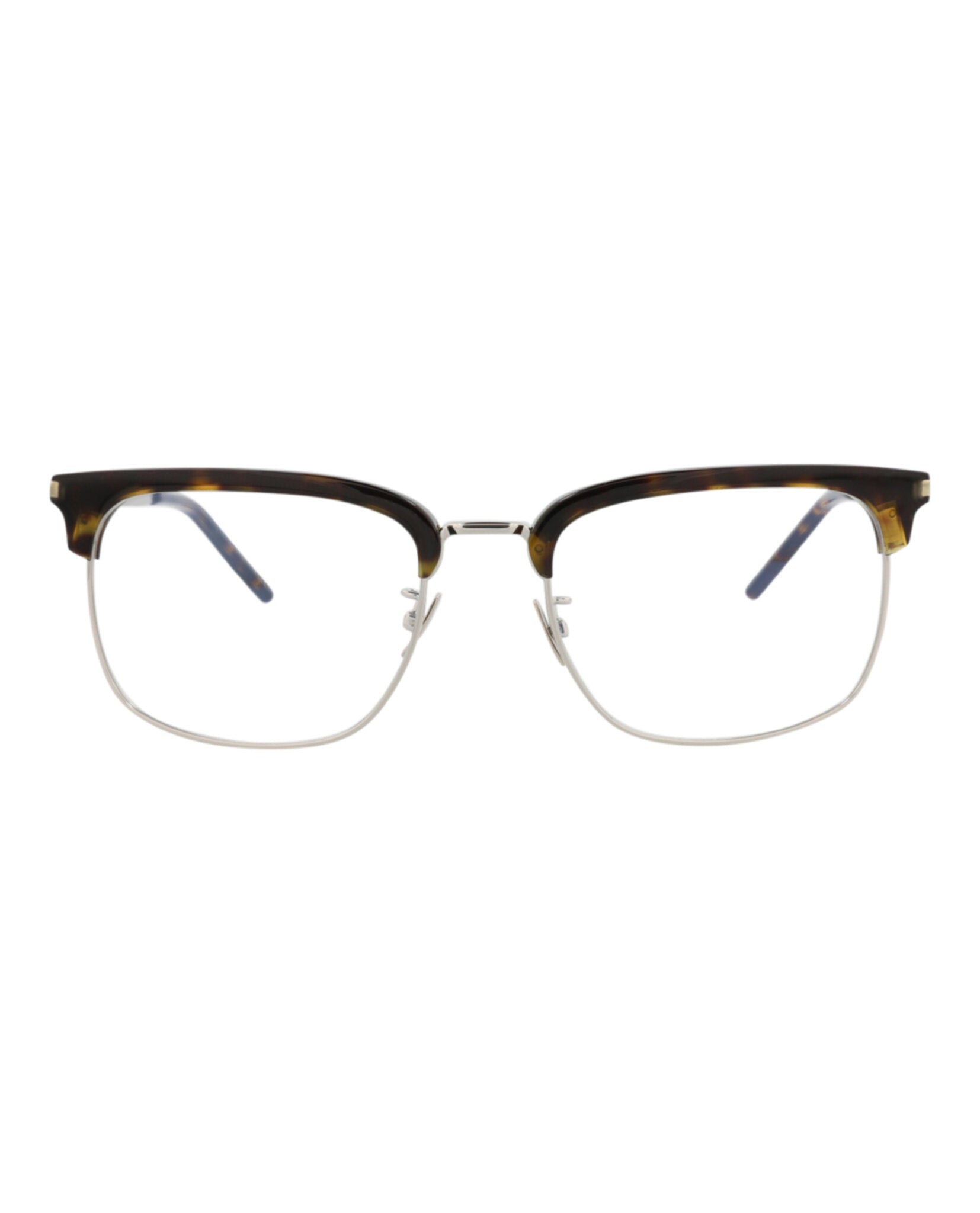 Saint Laurent Saint Laurent Mens Square/Rectangle Havana Silver Transparent Fashion Designer Eyewear