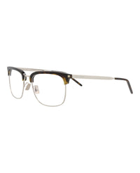 Saint Laurent Saint Laurent Mens Square/Rectangle Havana Silver Transparent Fashion Designer Eyewear