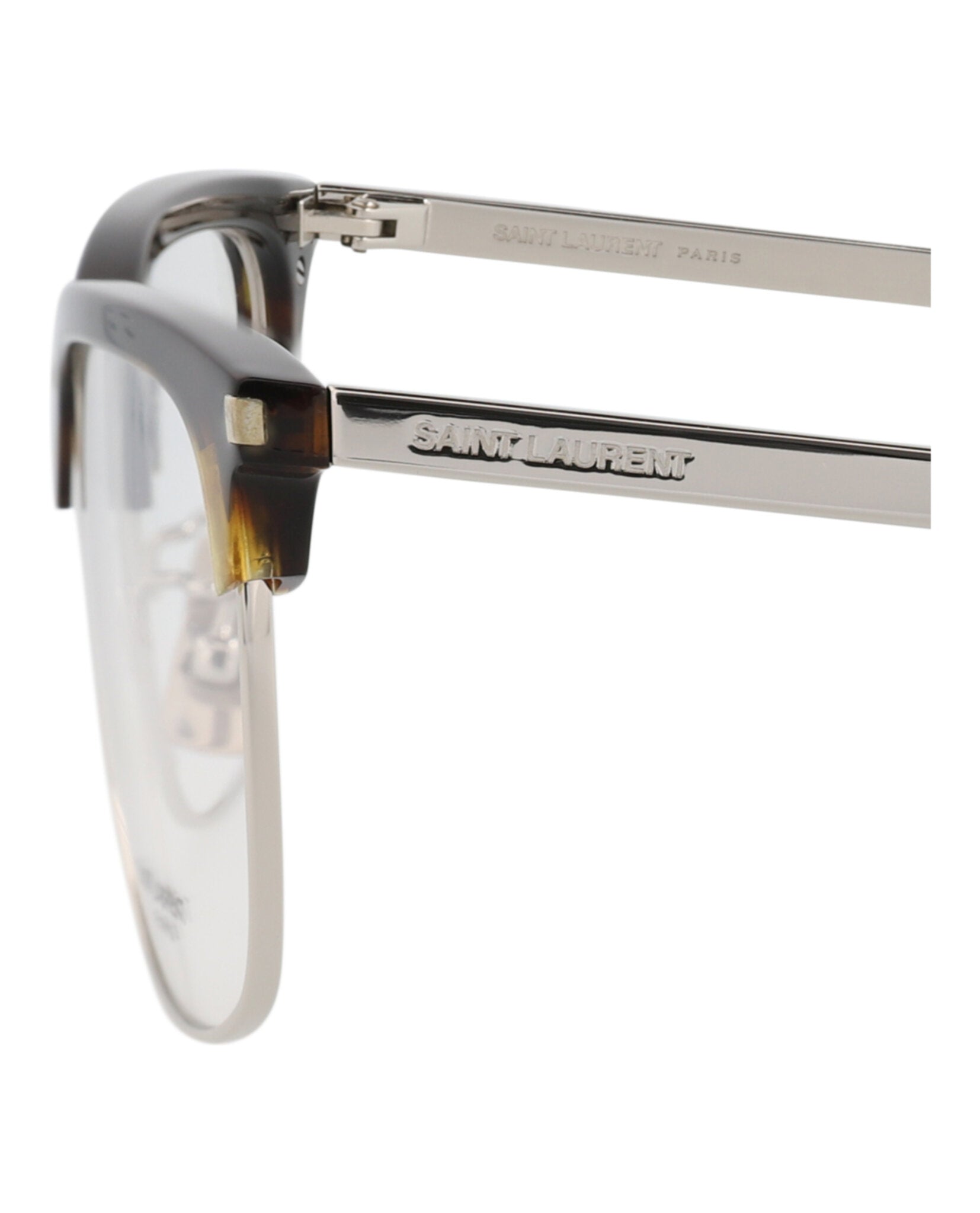 Saint Laurent Saint Laurent Mens Square/Rectangle Havana Silver Transparent Fashion Designer Eyewear