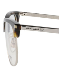 Saint Laurent Saint Laurent Mens Square/Rectangle Havana Silver Transparent Fashion Designer Eyewear