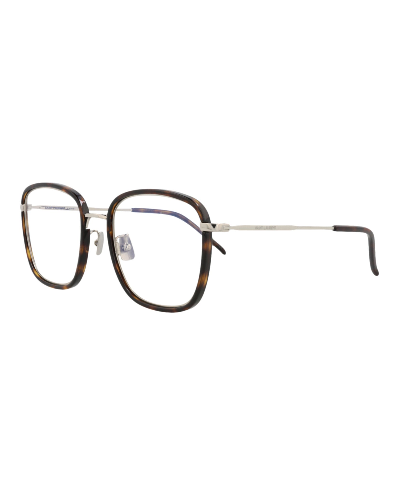 Saint Laurent Saint Laurent Unisex Square/Rectangle Havana Silver Transparent Fashion Designer Eyewear