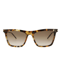 Saint Laurent Womens Square/Rectangle Havana Silver Brown Fashion Designer Eyewear