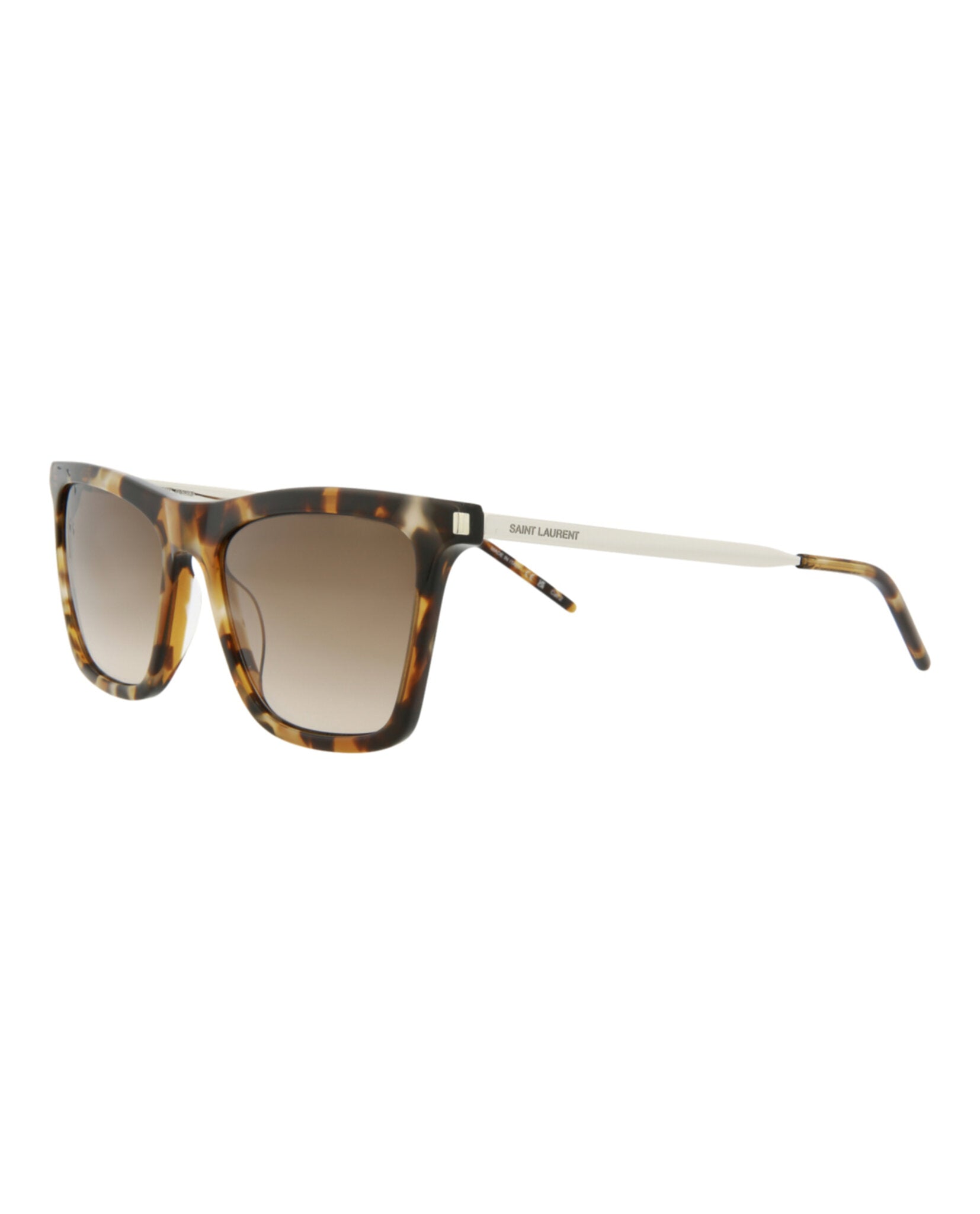 Saint Laurent Womens Square/Rectangle Havana Silver Brown Fashion Designer Eyewear